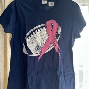 Navy T-Shirt with Football and Pink Ribbon Design